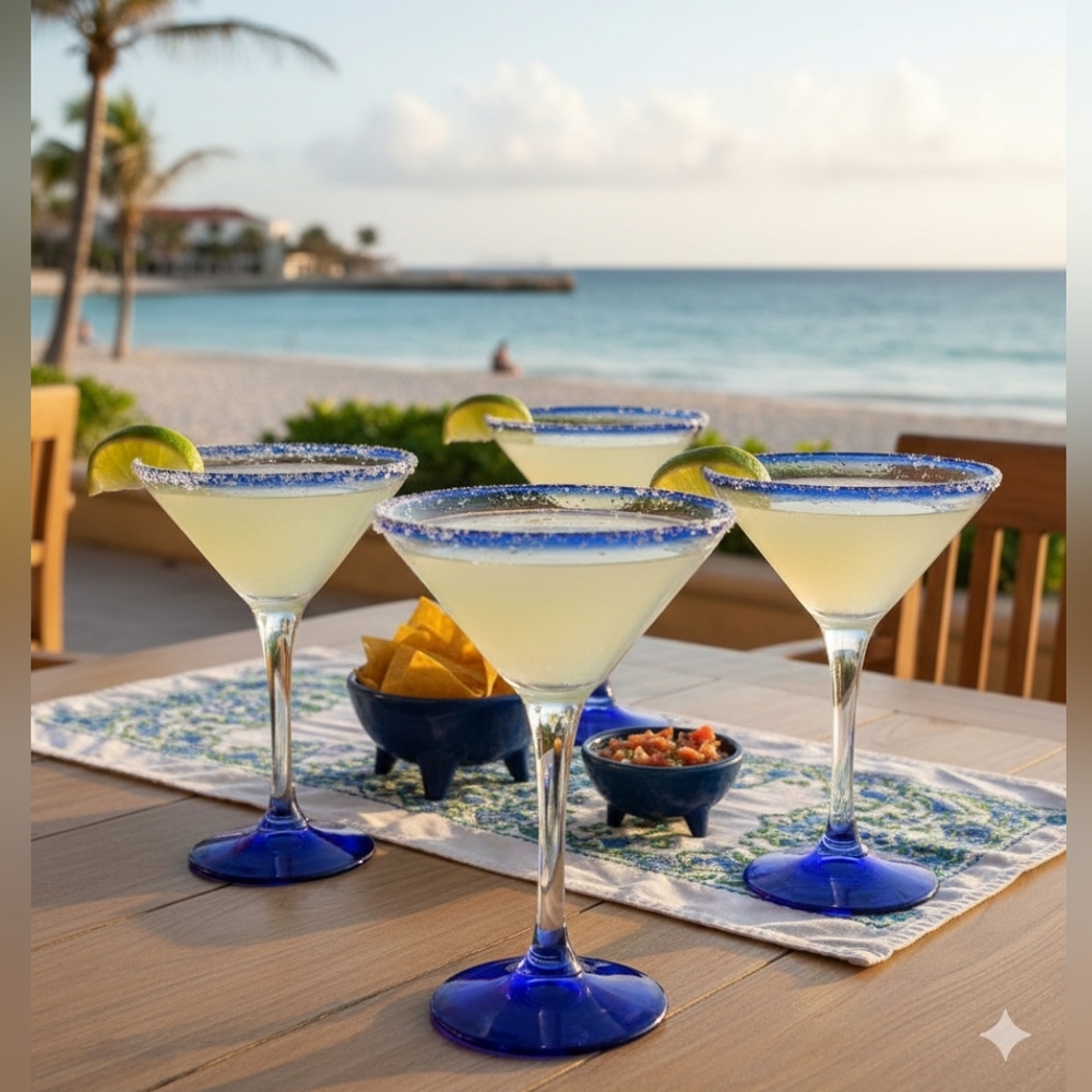 Mexico Blue Rim Martini Glasses